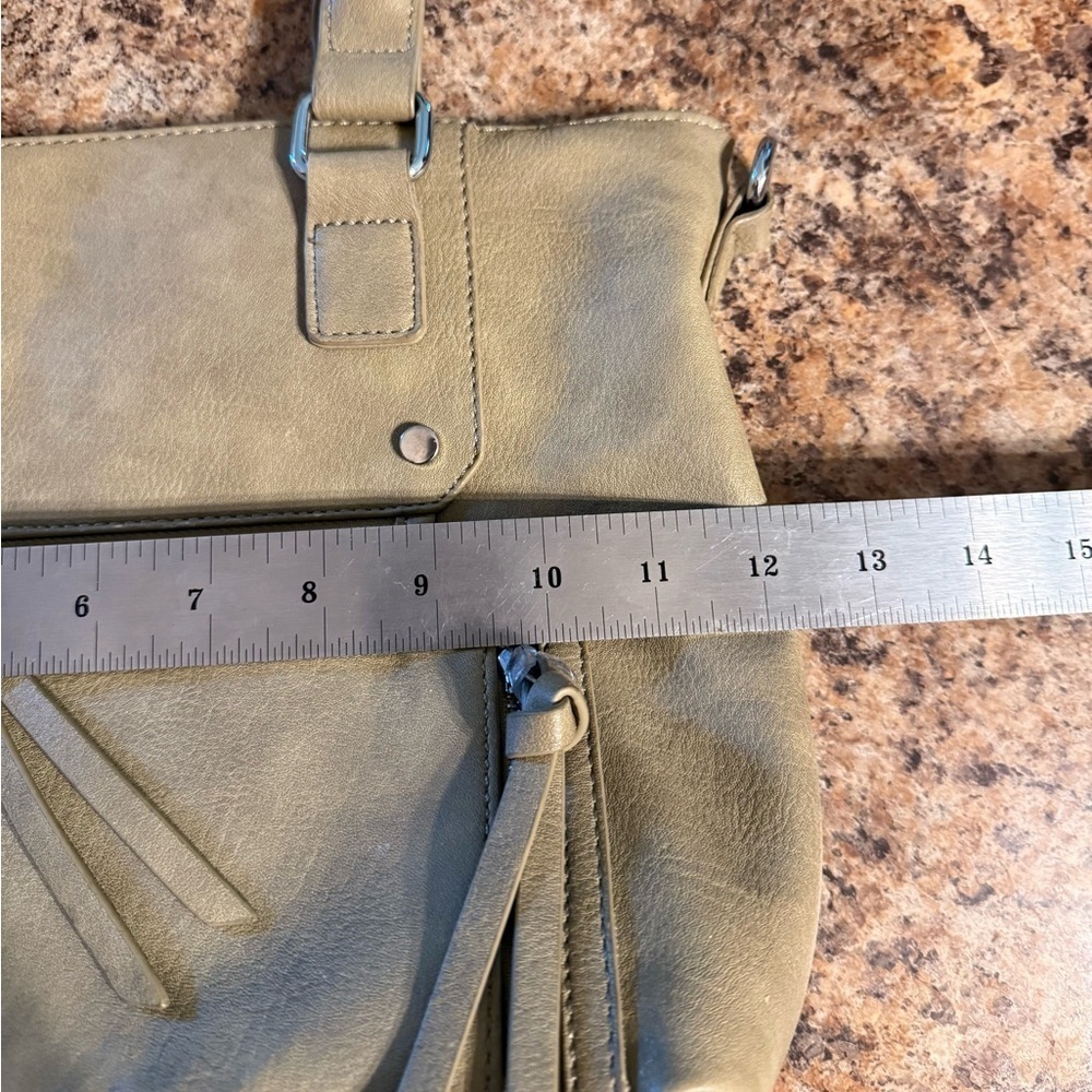 Antik Kraft Shoulder Bag Removable Crossbody Strap Greenish/Tan Studs Zipper - Picture 13 of 16